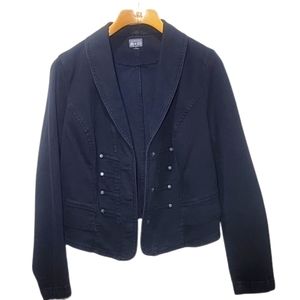 CONVERSE ONE STAR Black Denim Rugged Moto Jacket Studded Front Cropped Large